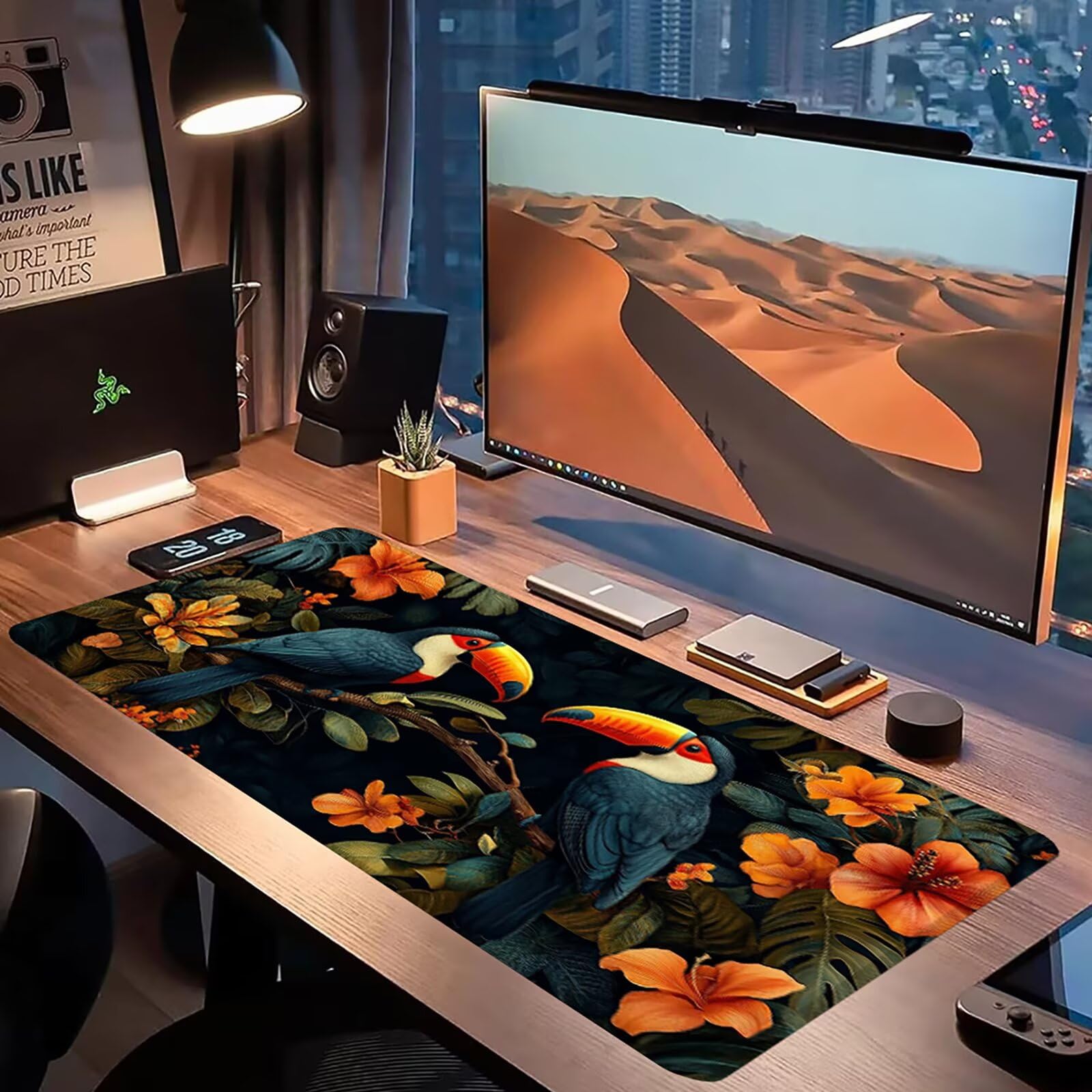 Tappetino Mouse pad XXL 1200x600x3mm, Multifunzione Esteso Tappetino Mouse Gaming, Mousepad Impermeabile Durevole Facile Pulire,Tracciamento Precisione Uccello Di Bocca Gigante Animali W0G1-543