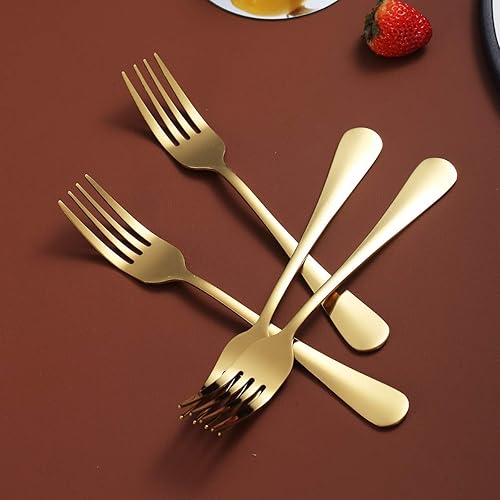 Miniatura 8 de Berglander - Juego de 4 tenedores dorados chapados en oro de titanio de acero inoxidable de 7.9 pulgadas, tenedores y cucharas, cubiertos y