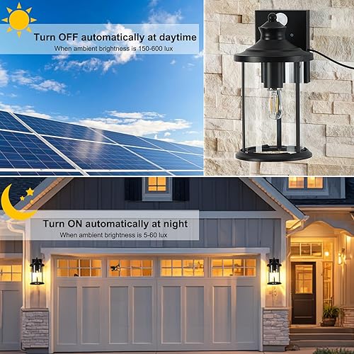 Miniatura 2 de Luces de porche al aire libre, sensor de movimiento del atardecer al amanecer, farol solar de pared panel separado y batería reemplazable para