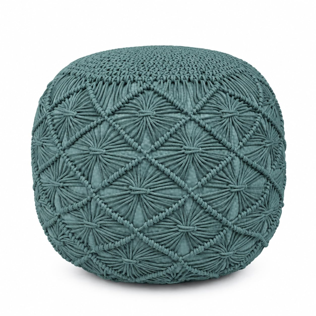 Cotton Macrame Pouf Ottoman 20x20x14 Light Blue Handwoven Dori Footrest
