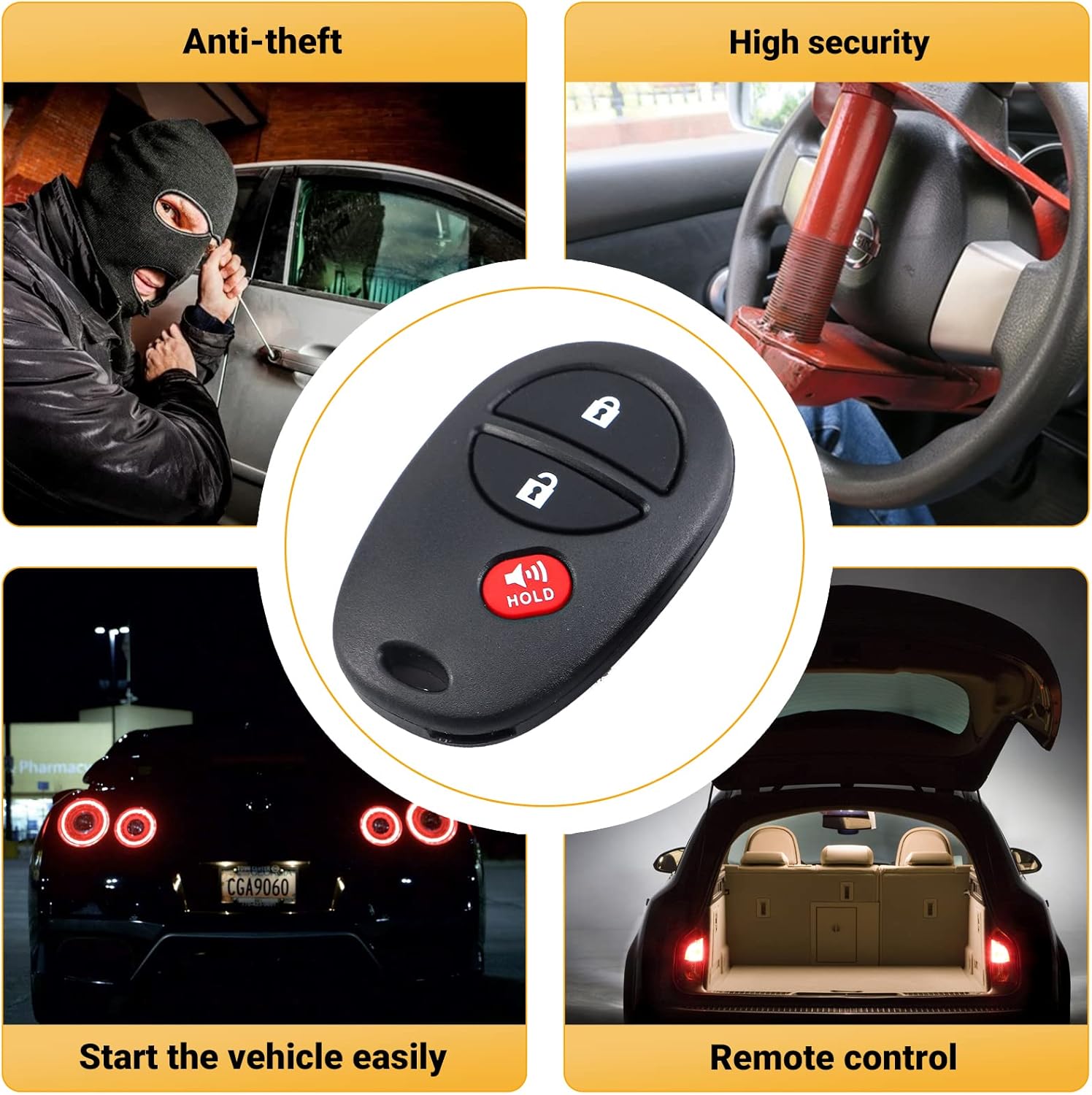Key Fob Keyless Entry Remote Compatible with 2004-2015 Toyota Tacoma Tundra Sienna Sequoia 3 Buttons Car Key FCC: GQ43VT20T-2 Packs