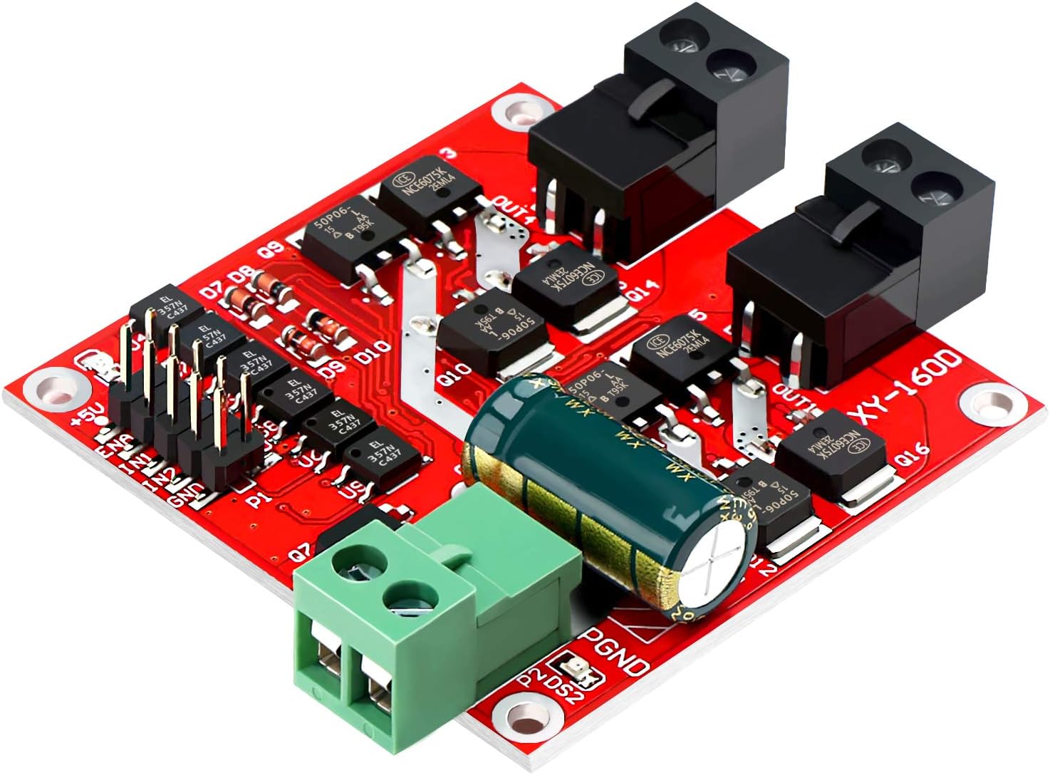 DROK DC Motor Driver, L298 Dual H Bridge Motor Controller, 6.5V-27V, 7A, 160W, Red