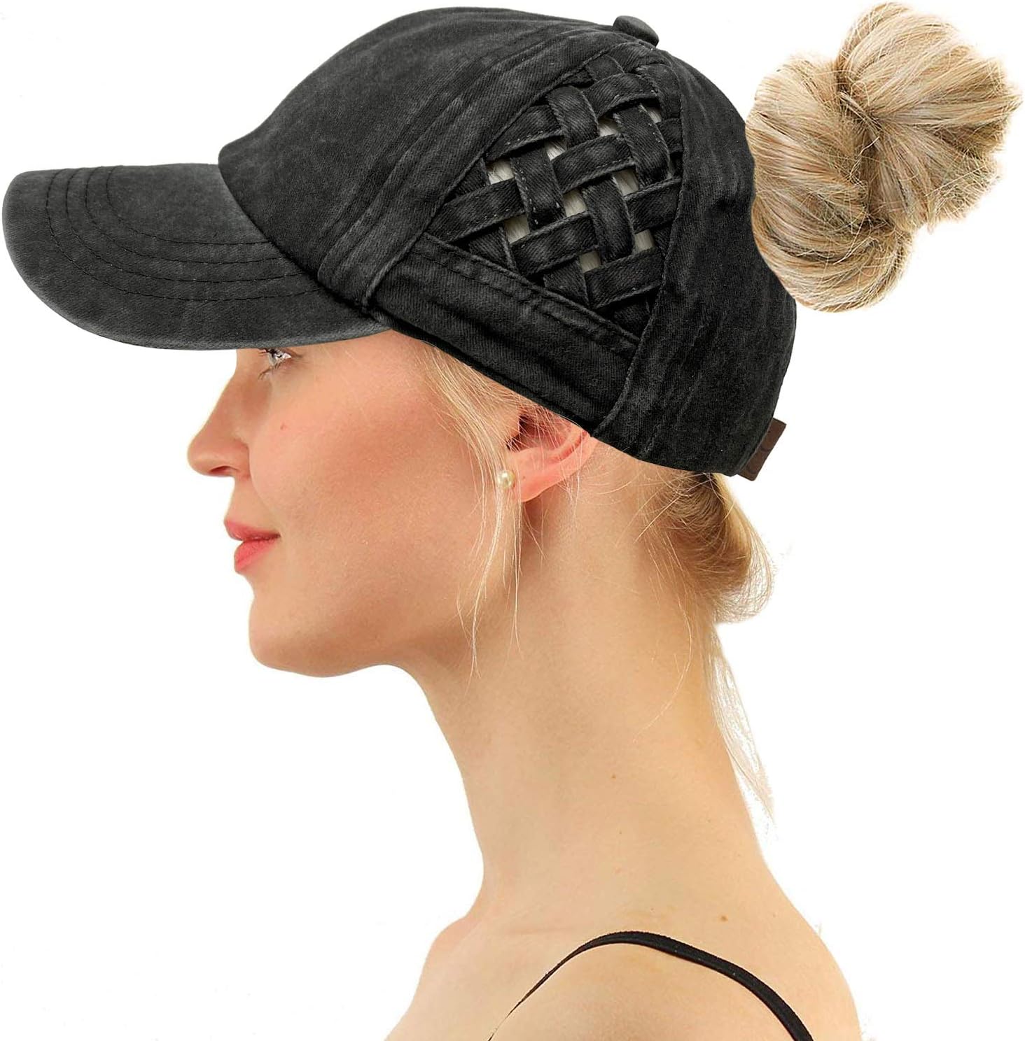 C.C Ponytail Criss Cross Messy Buns Ponycaps Baseball Cap Dad Trucker Mesh Hat Distressed