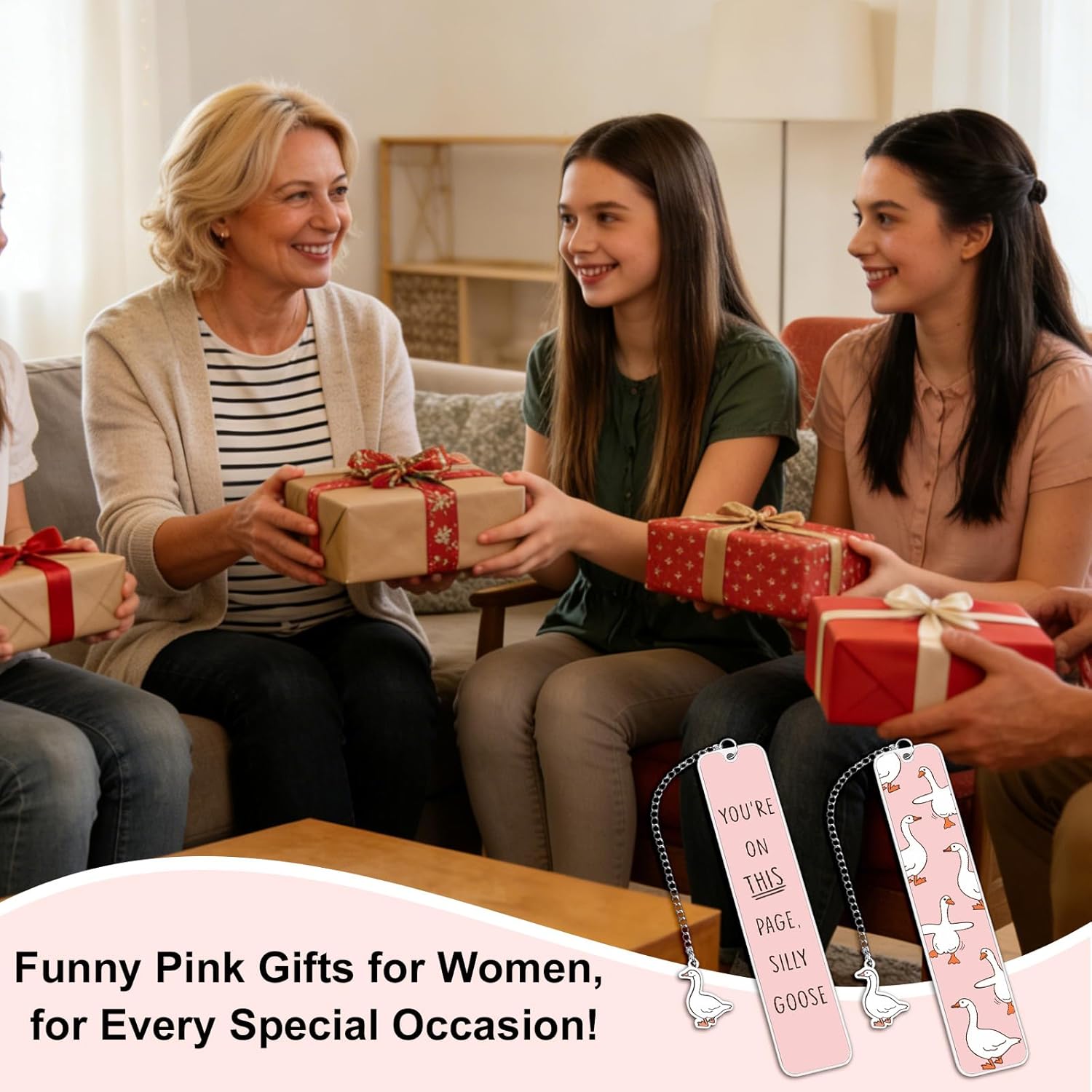 Pink Valentines Bookmarks Funny Silly Goose Book Marks for Reading Women Book Lovers Gifts Valentines Day Gifts for Women Teens Kids Nerds Book Club Gift Hilarious Birthday Gift Ideas 1Pcs 2-Sides - Image 3
