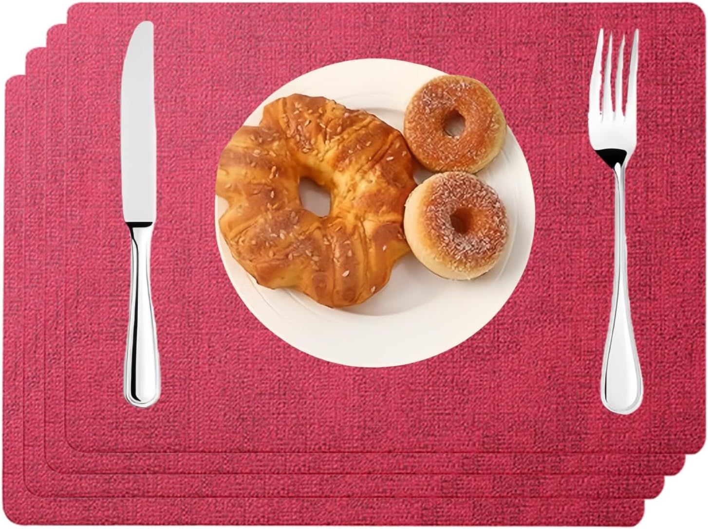 Faux Leather Placemats Set of 6, Waterproof Place Mats, Heat Resistant, Non-Slip, Washable PU Table Place Mats for Kitchen, Dining, Linen Pattern Textured (red, 4pcs)
