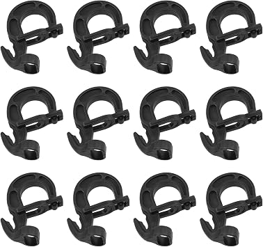 Lovelysp Plastic Shock Cord Hooks Elastic Plastic Shock Cords Bungee Cord Hooks for 1/4 "and 3/8" Bungee Cords Black 12pcs