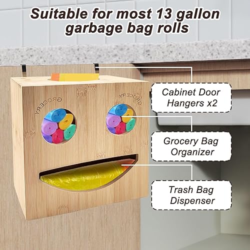 Miniatura 3 de Soporte para bolsas de comestibles 2 en 1 y dispensador de bolsas de basura, organizador y almacenamiento de bolsas de basura montadas en la pared,