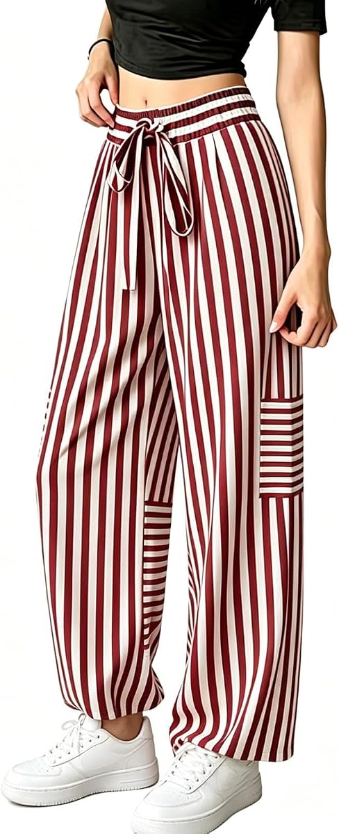 Pantalones palazzo de pierna ancha a rayas para mujer Y2K Fall Lounge