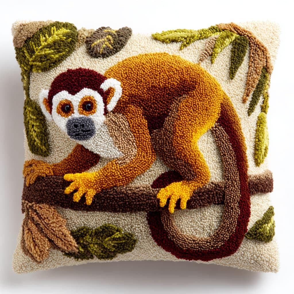 Taxpy DIY Latch Hook Kits, Animals Monkey Needlework Pillow Cover 43x43cm DIY Hooks Knitted Embroidered Carpet Pillow Embroidery Latch Hook Carpet Kit