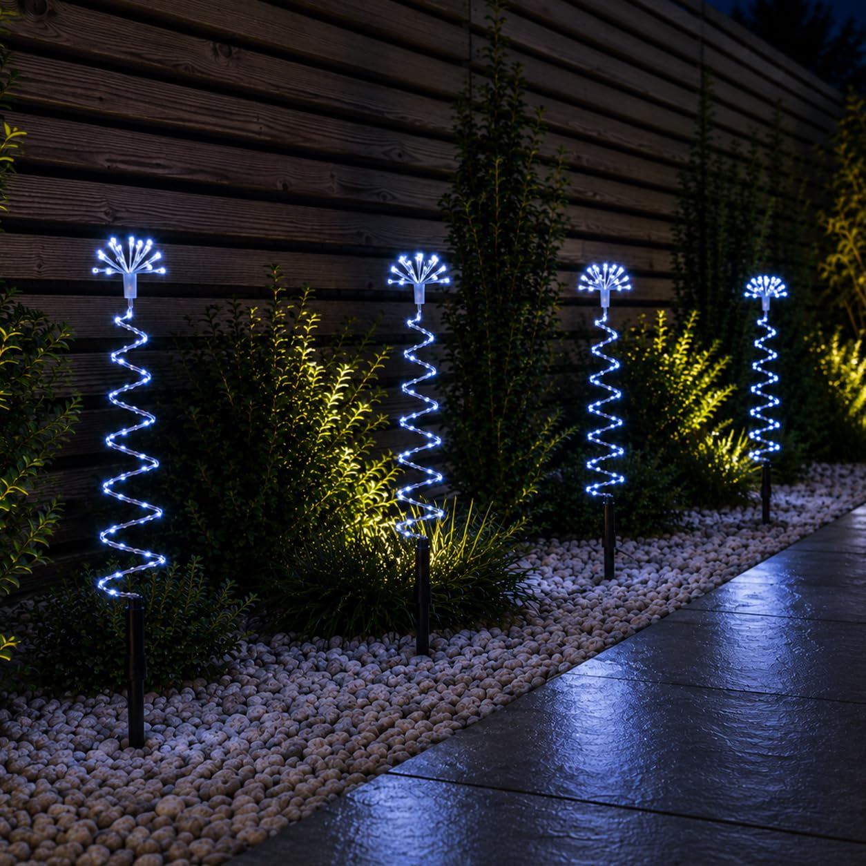 Light/Silver/White 30Cm Set Of 4 Up Spiral Shaped Christmas Tree Garden Path S With 200 Leds