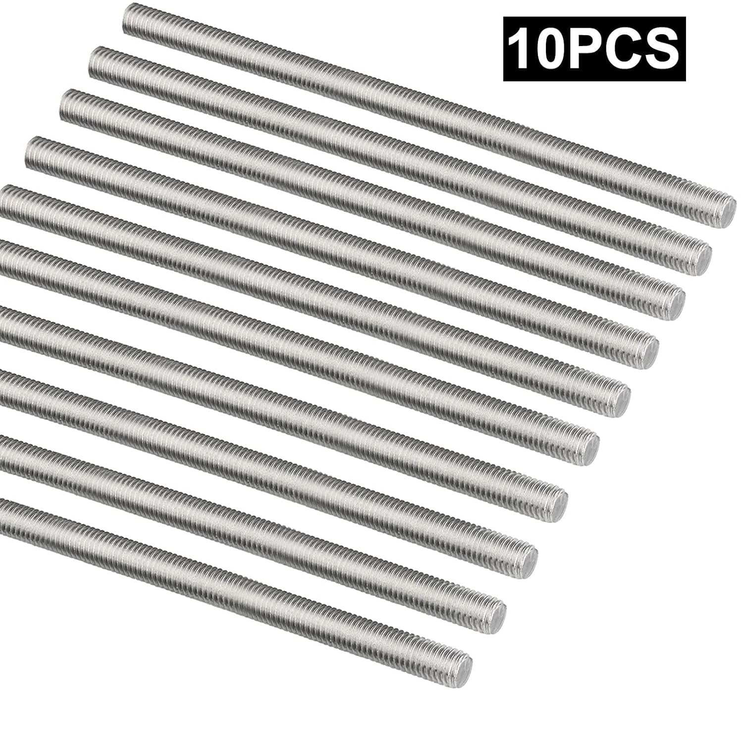 Acrux7 10 Pcs 304 Stainless Steel M8-1.25 Fully All Threaded Rod Studs, Long Threaded Screw, Right Hand Threads, 250mm Length