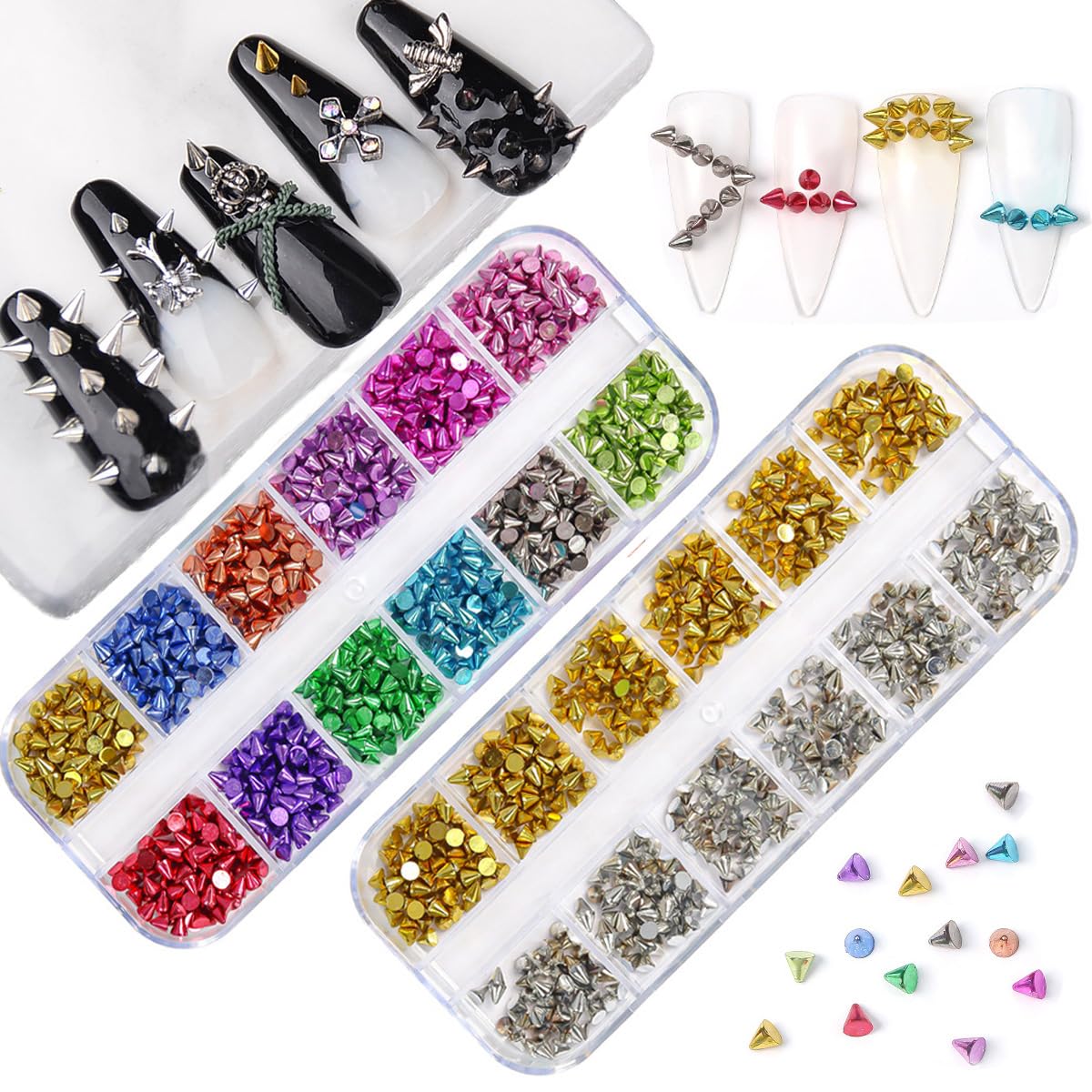 2 Boxes Nail Studs Art - Colorful Nail Studs Charms - 3D Gothic Spike Nail Art - Unique Nail Resin Cone Charms for Making DIY