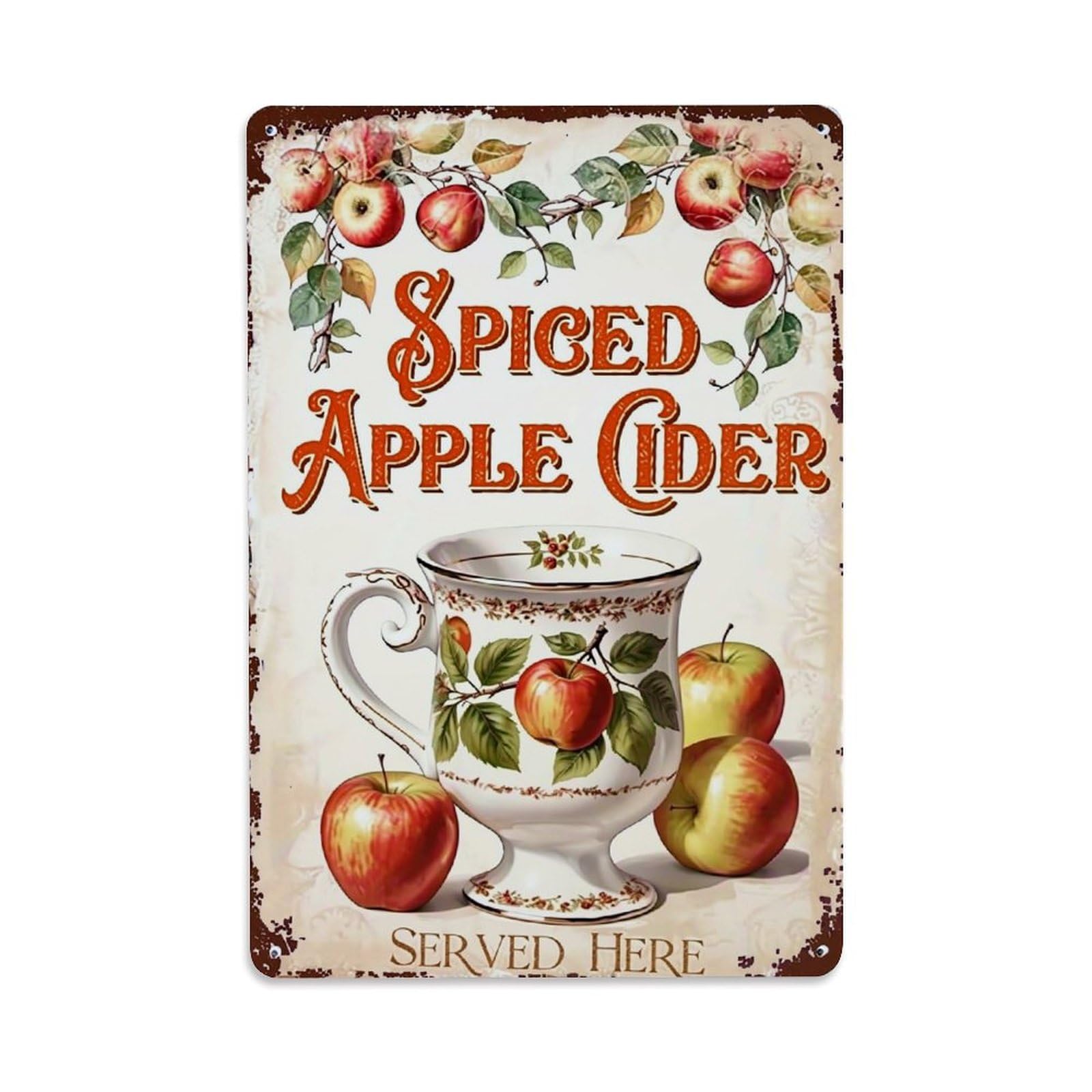 Jdfenggu Vintage Spiced Apple Cider Served Here Retro Metal Tin Sign, Metal Poster For Bar, Home, Man Cave, Kitchen, Laundry Room Art Decor 8X12 Inch