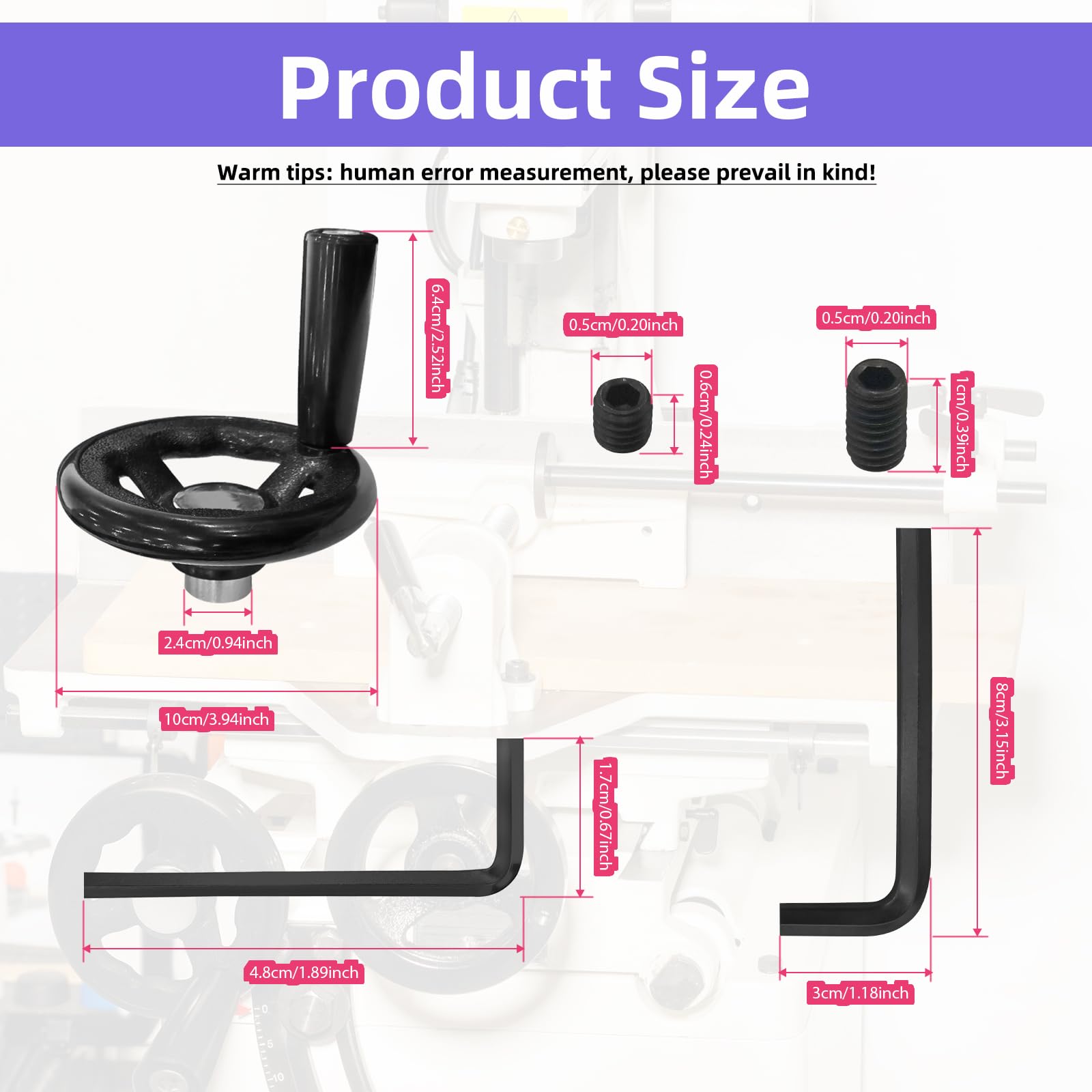 3pcs 0.47x4 inch Diameter Round Handwheels with Swivel Handle for Milling and Drilling Crank Lathe, M6*6 Top Wire + M6*10 Top Wire, 1pc Each of 3mm Hex Wrench and 6mm Hex Wrench