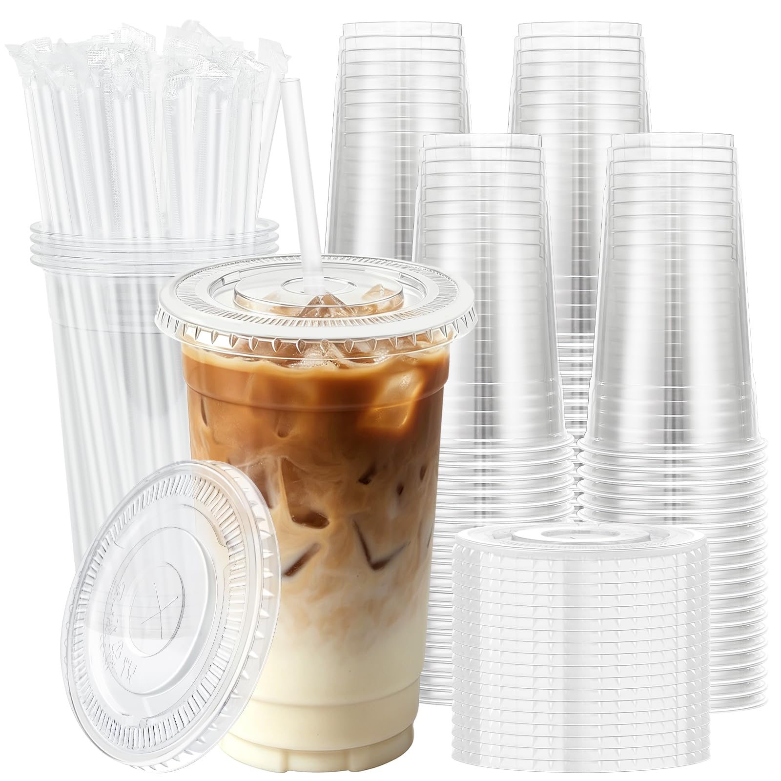 Lamosi 100 Pack 16 oz Clear Plastic Cups with Lids and Straws — Amazon image 8