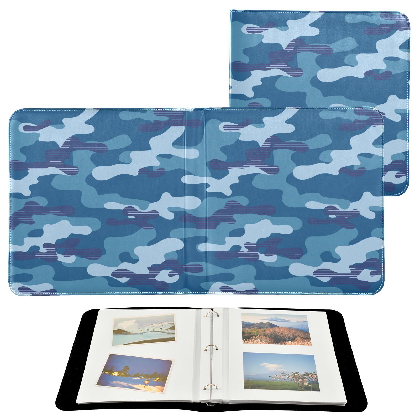 Álbum de fotos, páginas autoadhesivas, estanterías, álbumes de fotos, álbumes familiares para fotos, 4 x 6 pulgadas, camuflaje azul