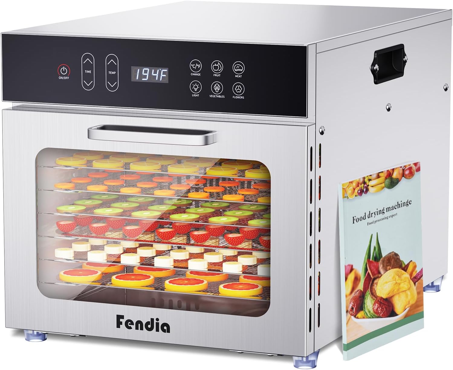 Food Dehydrator for Jerky, 7 Stainless Steel Large Trays, 600W Fruit Dehydrator, 24H Timer and 194°F Temperature Control, Overheat Protection, Food Dryer for Jerky, Herbs, Fruit, Dog Treats 7 trays