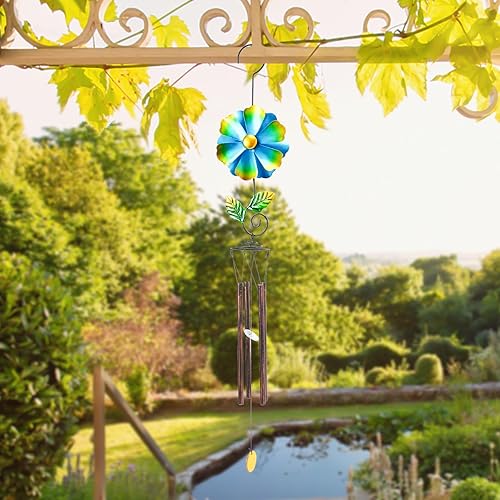 Miniatura 6 de MUMTOP Campanillas de viento para espacio exterior Campanillas de viento de jardín con molinillo de viento de flores, 33 pulgadas de tono profundo