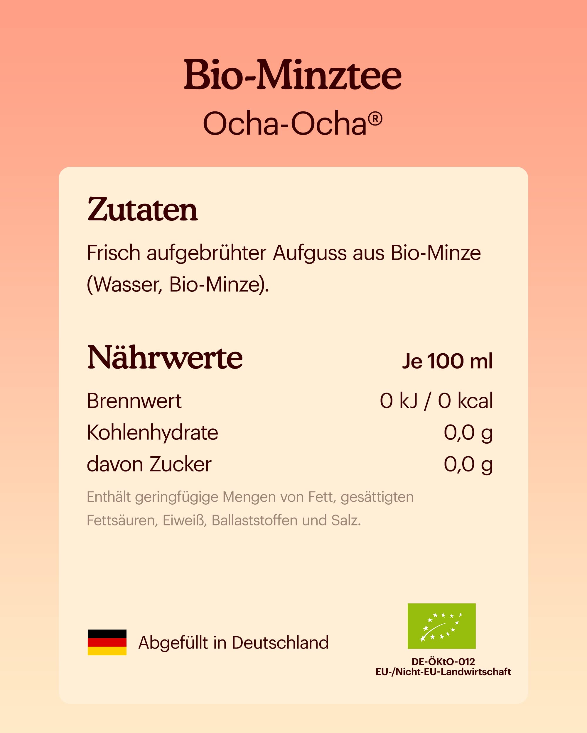 Ocha-Ocha® Tee Getränk - Bio-Minztee trinkfertig & zuckerfrei - 24x500ml - 100% Pfefferminze ohne Zusatzstoffe - ohne Süßstoffe - ungesüßt - kalorienfrei - vegan