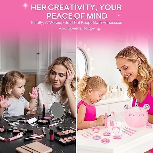 Miniatura 6 de Kit de maquillaje real para niñas de 3 a 10 años juego de juguetes de maquillaje lavables no tóxicos para niños pequeños, juego de tocador de 17