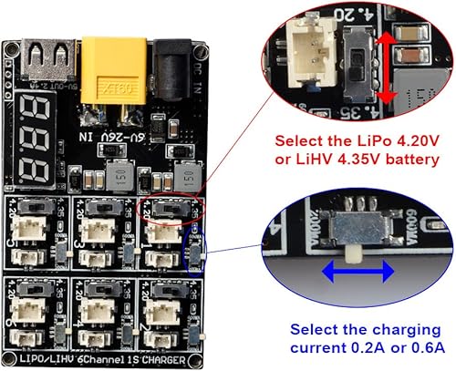 Miniatura 2 de AKK 1S LiPo LiHV Tablero de carga de batería Micro JST 1.25 y JST-PH 2.0 2-6S Entrada LiPo Batería Drone Cargador para Blade Inductrix Tiny Whoop
