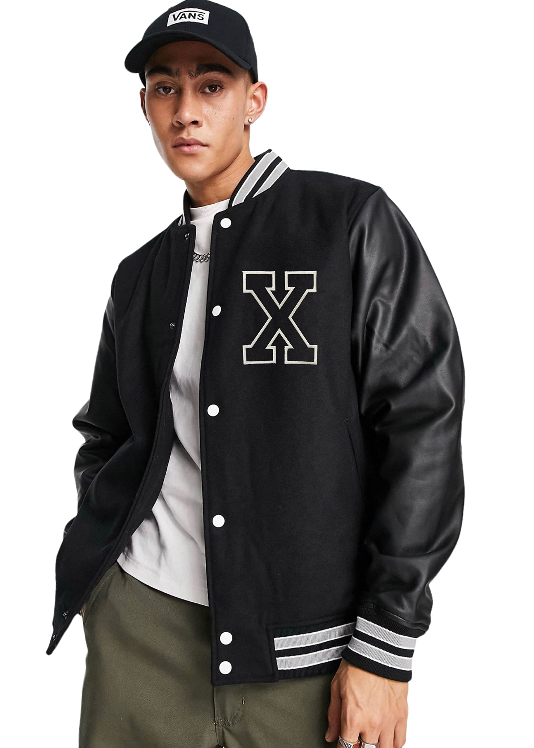 BE SAVAGELetterman Varsity Jacket with Faux Leather Sleeves