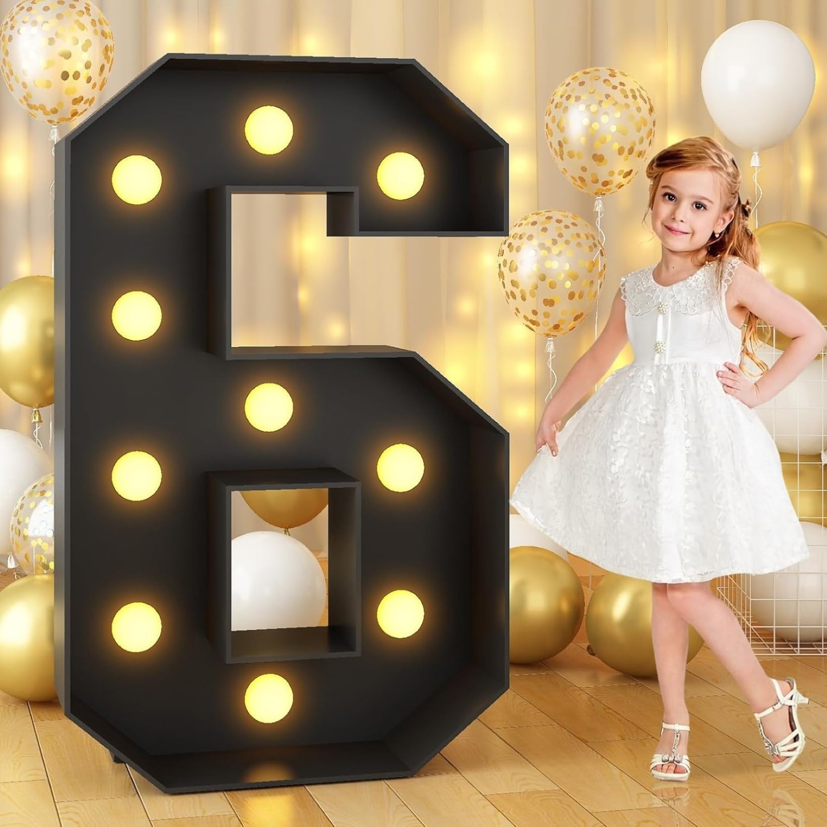 Ttiiloe Number 6 70Cm/2.3Ft Black Frame Light Up Marquee Light Up Numbers, Mosaic Giant Marquee Led Light, Anniversary Party Decorations, Birthday Wedding Diy Decor