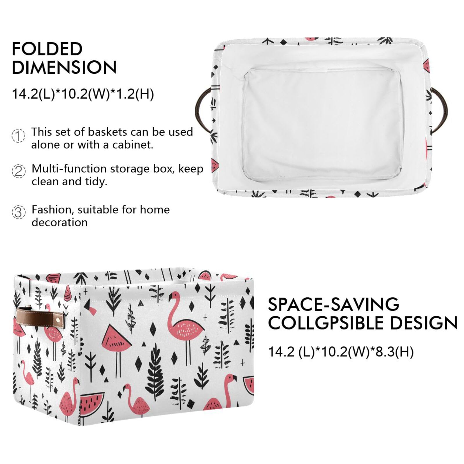 PaChyLuu Flamingos Storage Basket Bin Canvas Fabric Organizer Toys Basket with Handles for Home Office Nursery, Clothes, Gifts, 1 Pcs