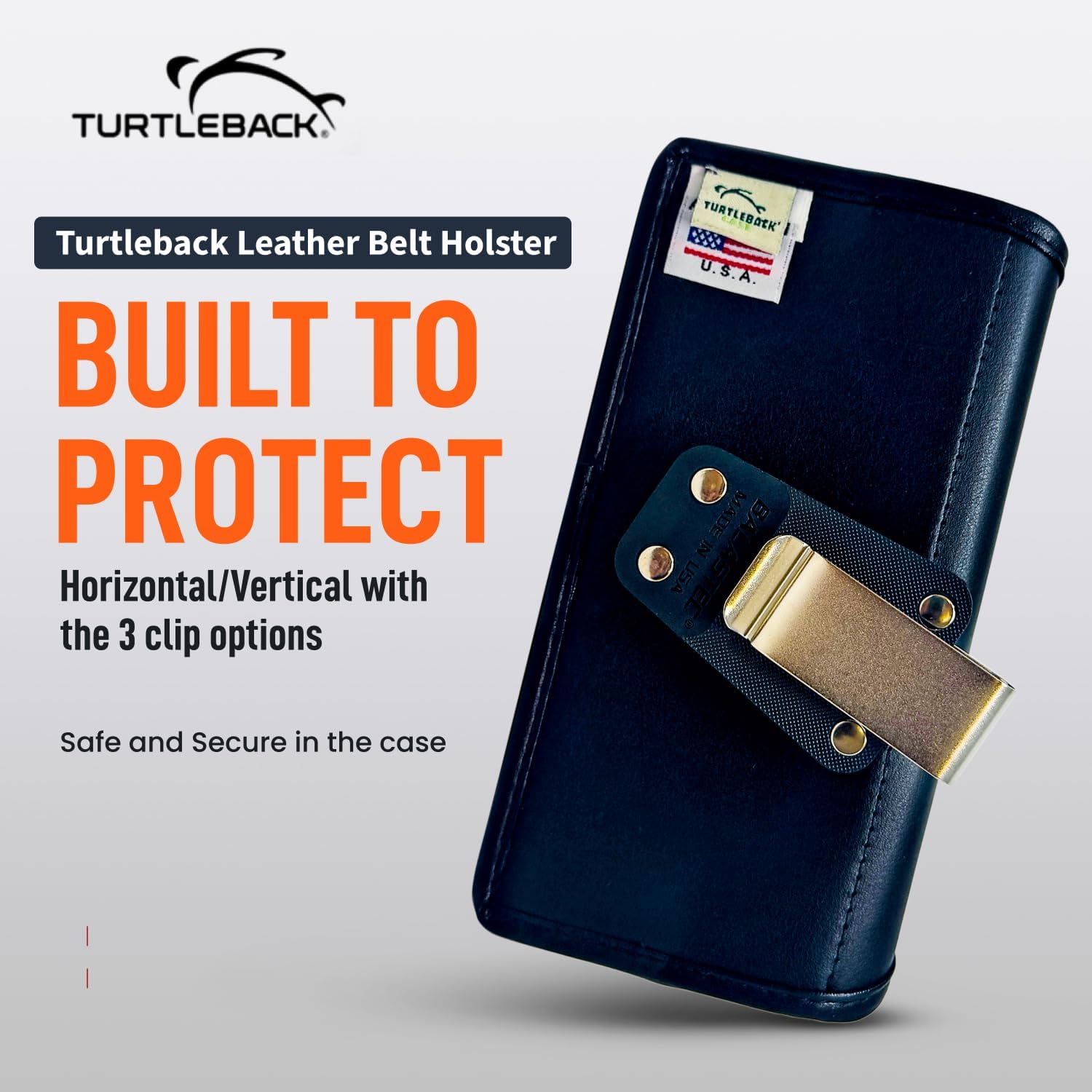 Turtleback Phone Belt Clip Designed for Samsung Galaxy S26, S25 to S20 – Medium - Black Leather, Heavy Duty Rotating Belt Clip Fits with Commuter, Symmetry or Medium Sized Cases, Magnetic Closure