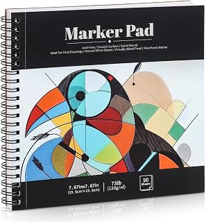 Prudiut 50 Sheets Bleedproof Marker Paper Pad 7.6x7.6 Inch 120gsm Spiral Sketchbook for Alcohol Markers, Artists & Beginners