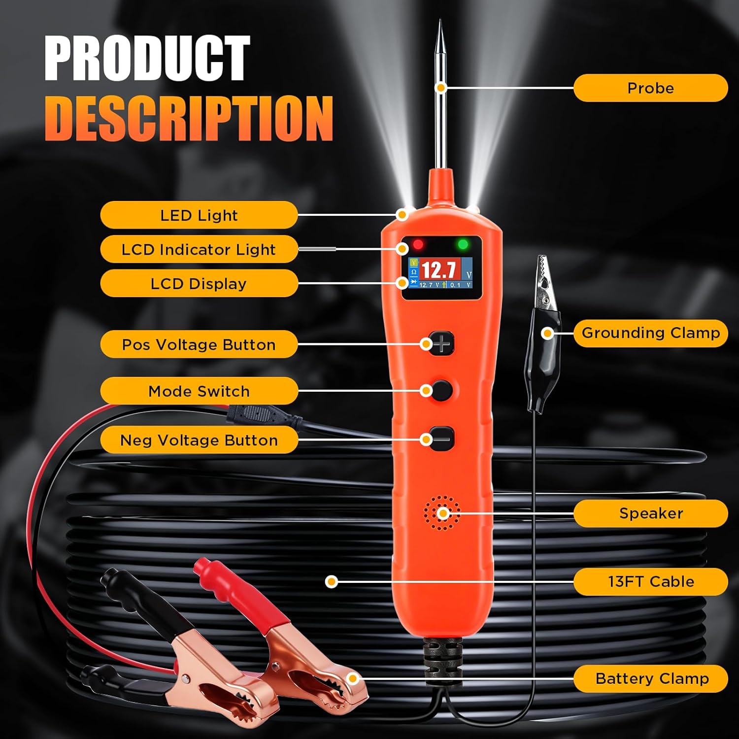 CMTOOL Power Circuit Probe Tester, 9-30V Test Light Automotive, Car Fuse Tester, Voltage Tester 0.3V-70V, Circuit Breaker Finder, Component Activation Tool