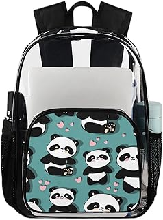 Mochila Panda Heart transparente, resistente, Kawaii Pandas Mochila transparente impermeável PVC com alça de ombro reforçada para escola, trabalho, viagens, Multicor