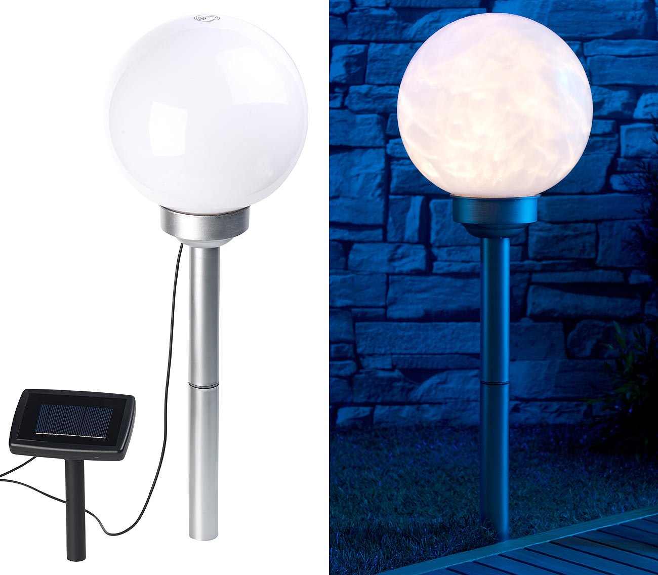 Lunartec Solarkugelleuchte: 4er-Set Solar-LED-Leuchtkugeln, rotierender Effekt, Erdspieß, Ø 20 cm (Solar-Kugellampe, LED-Kugeln)