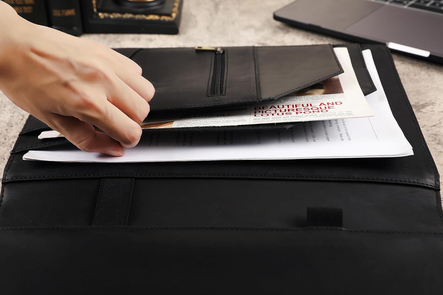 Genuine Leather Portfolio Folder, Business Slim Portfolio Folio Organizer, Resume Folder, A4 Document Folder, Legal Pad Padfolio for Men & Women