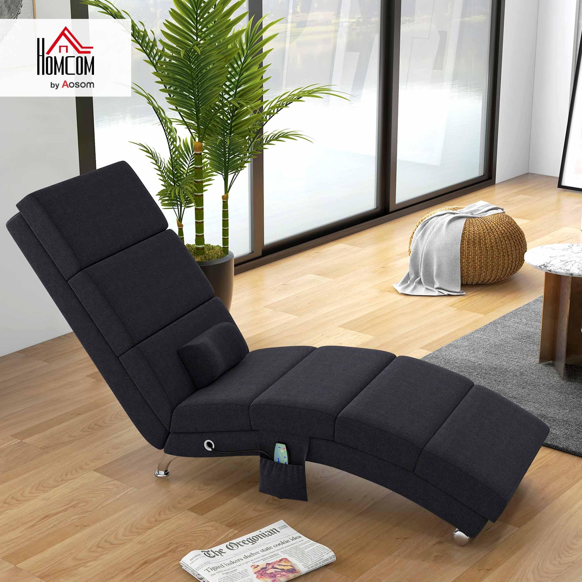 HOMCOM Poltrona Relax Massaggiante in Tessuto Effetto Lino, Nero