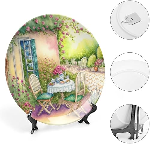Miniatura 4 de Platos decorativos, acuarela italiana para jardín, placa de cena de cerámica con soporte de exhibición, decoración para colgar en la pared para sala