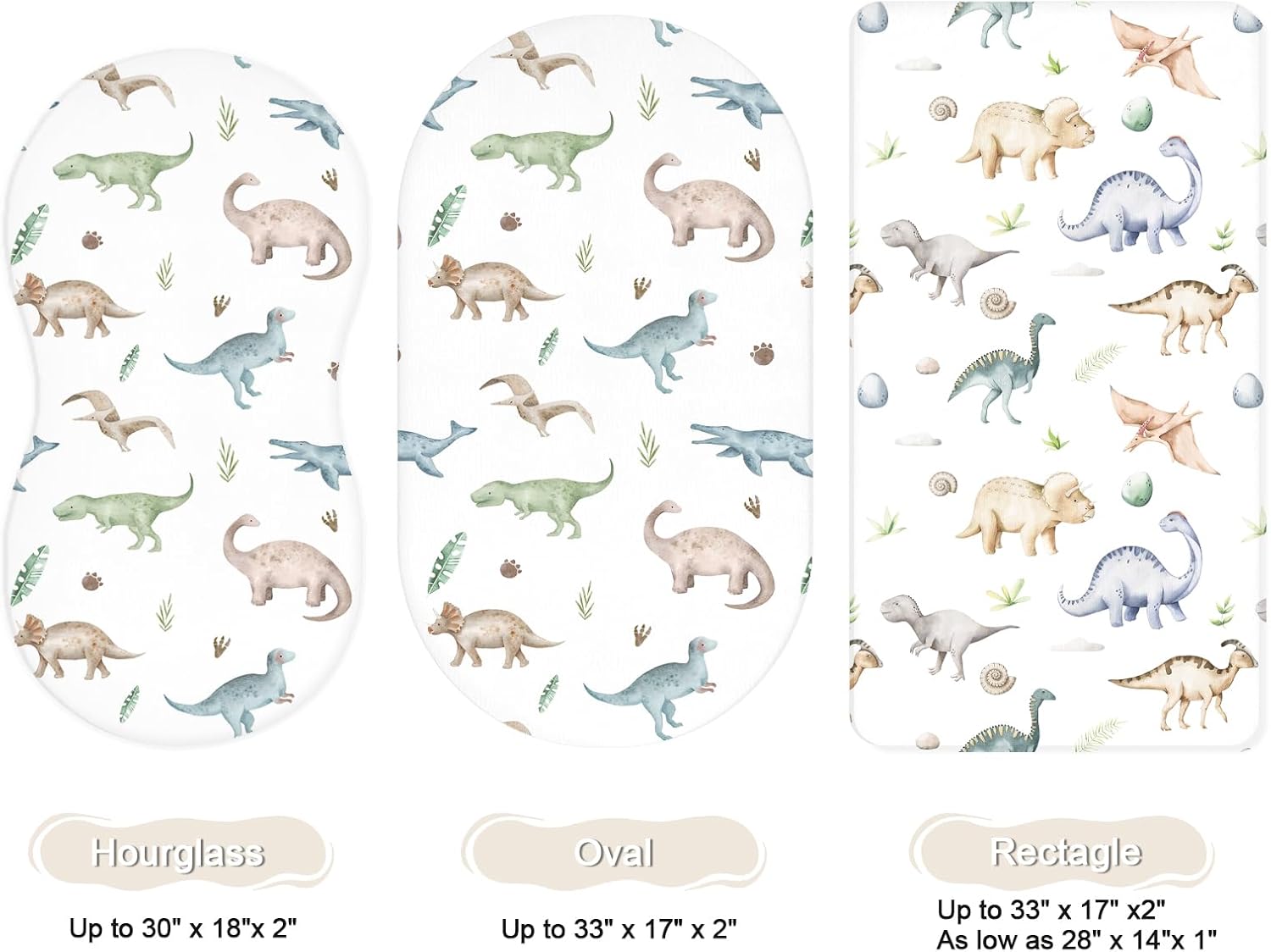 Bassinet Sheets for Baby Girls Boys 2 Pack, Fitted Baby Mattress Sheet for Rectangle, Oval, Hourglass Bassinet Mattress, Breathable Cozy & Universal Fit (Dino Pals, Bassinet Sheet) - Image 2