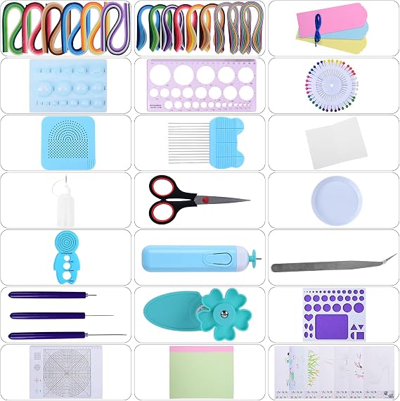 Paper Quilling Kit for Beginners & Adults, 1860 Paper Strips in 3 Sizes, Complete Quilling Tools Set with Electric Pen, Template Board for Cards, Scrapbooking, Wall Art, DIY Gifts & Family Crafts