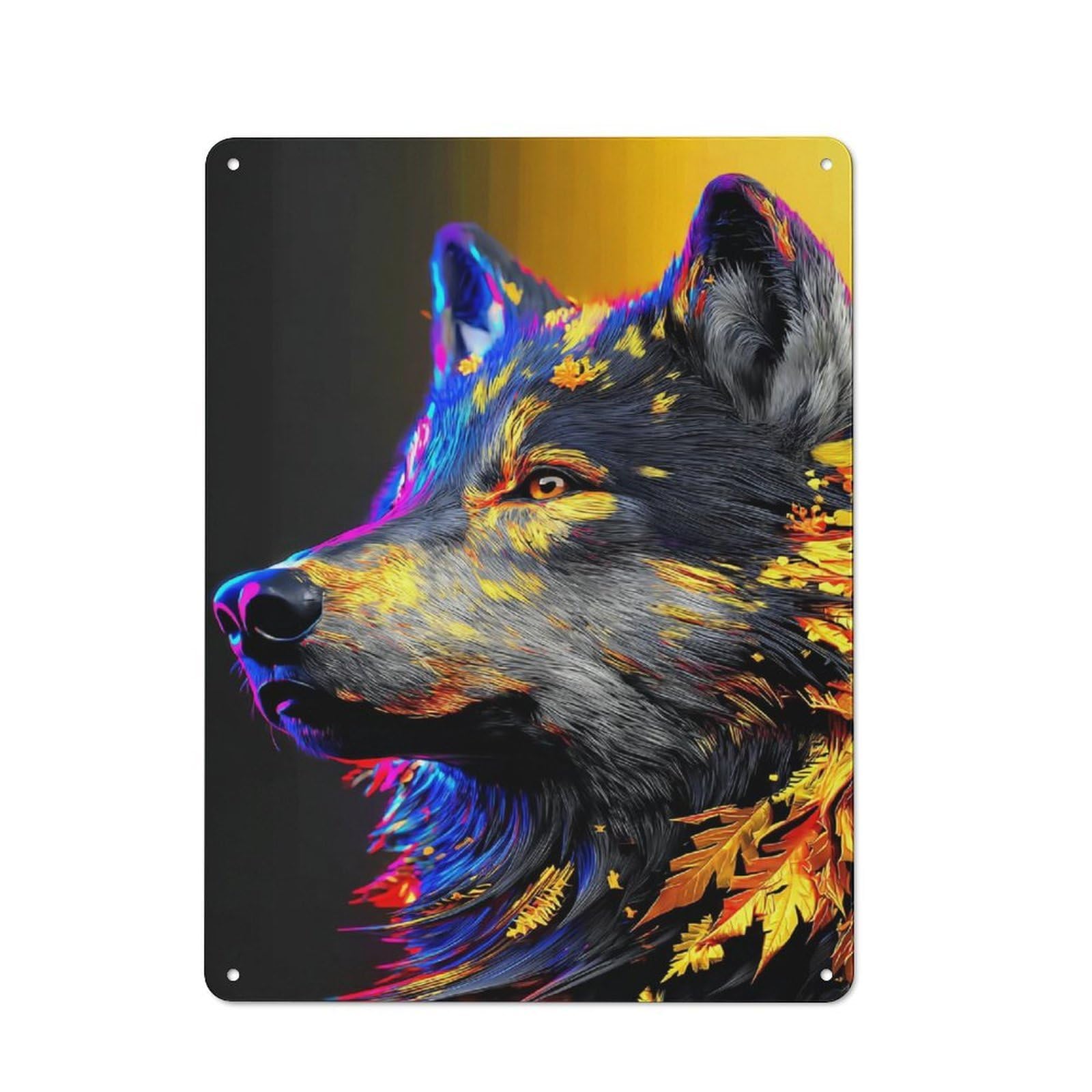 Colorful Wolf Portrait Cottage Metal Wall Decor 40x30cm, Shed Metal Sign for Conservatory, Home Bar Or Utility Room