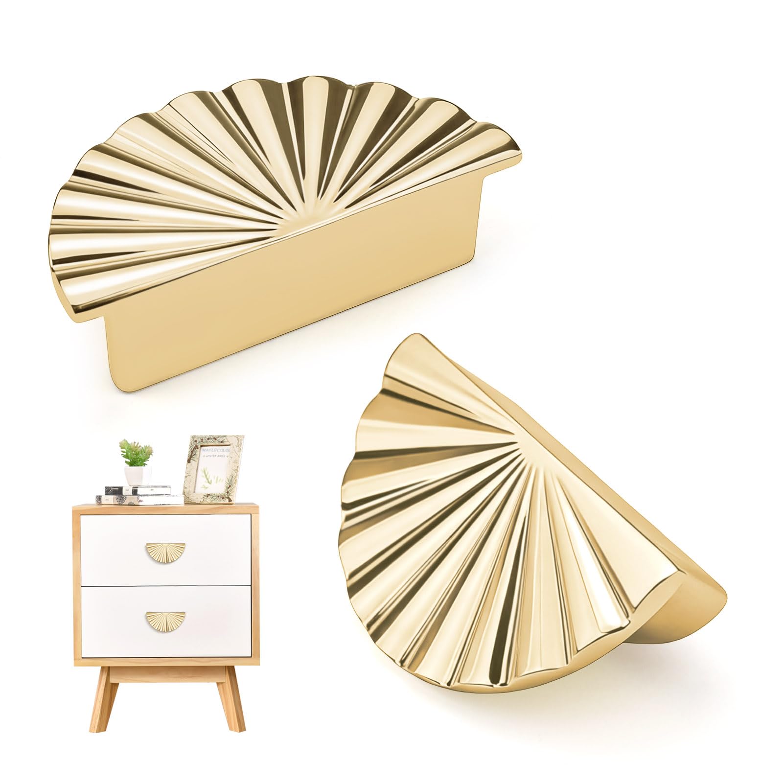 Fatiya 2 Packs Brushed Gold Cabinet Knobs, Half Round Cupboard Door Knobs, Zinc Alloy Gold Vintage Drawer Pulls Hardware Handles with Screws for Dresser Wardrobe Drawers Jewelry Boxes (Gold)
