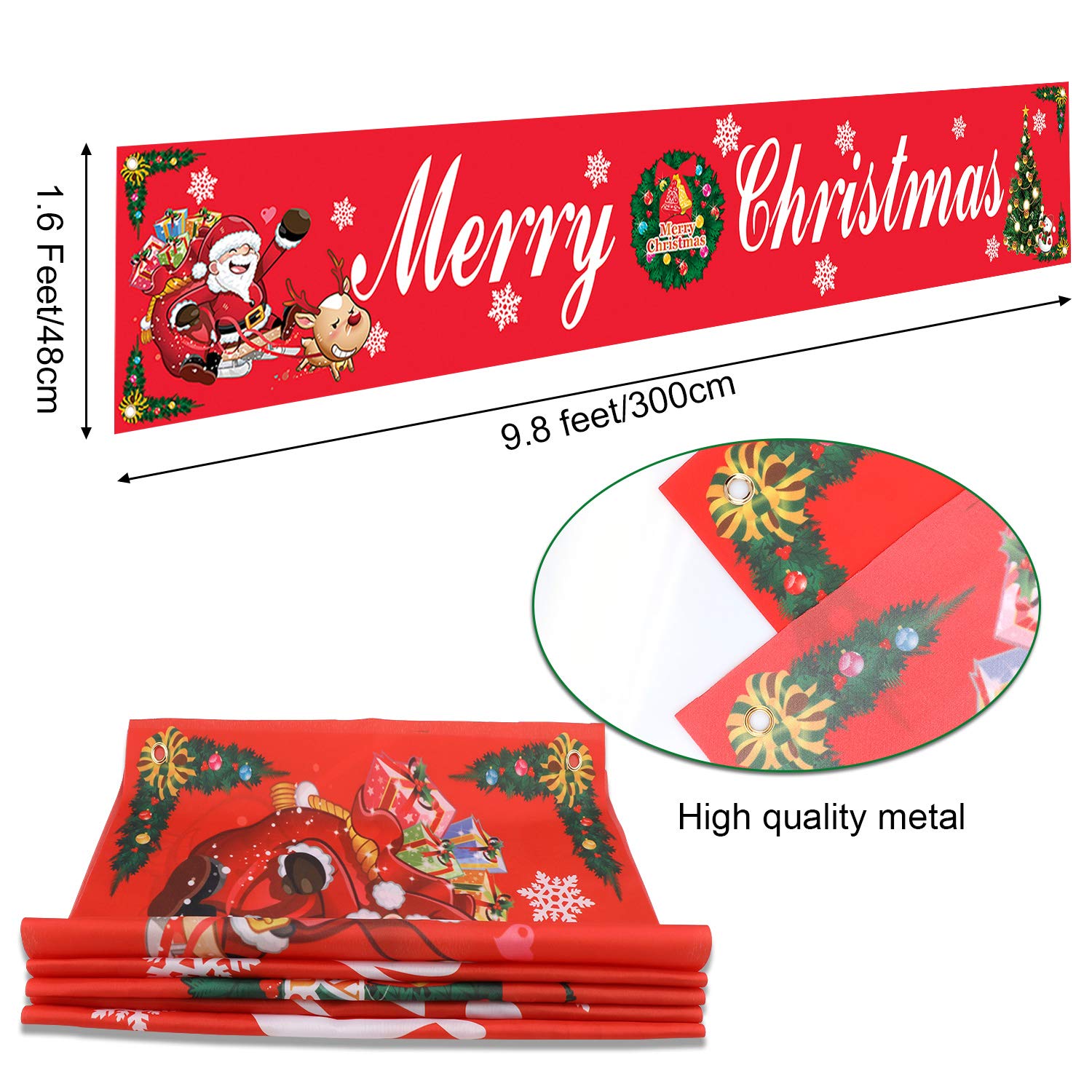 Bannière Joyeux Noël 9,8 X 1,6 Pieds – Décoration Intérieur/extérieur, Toile Fond Photo Fête