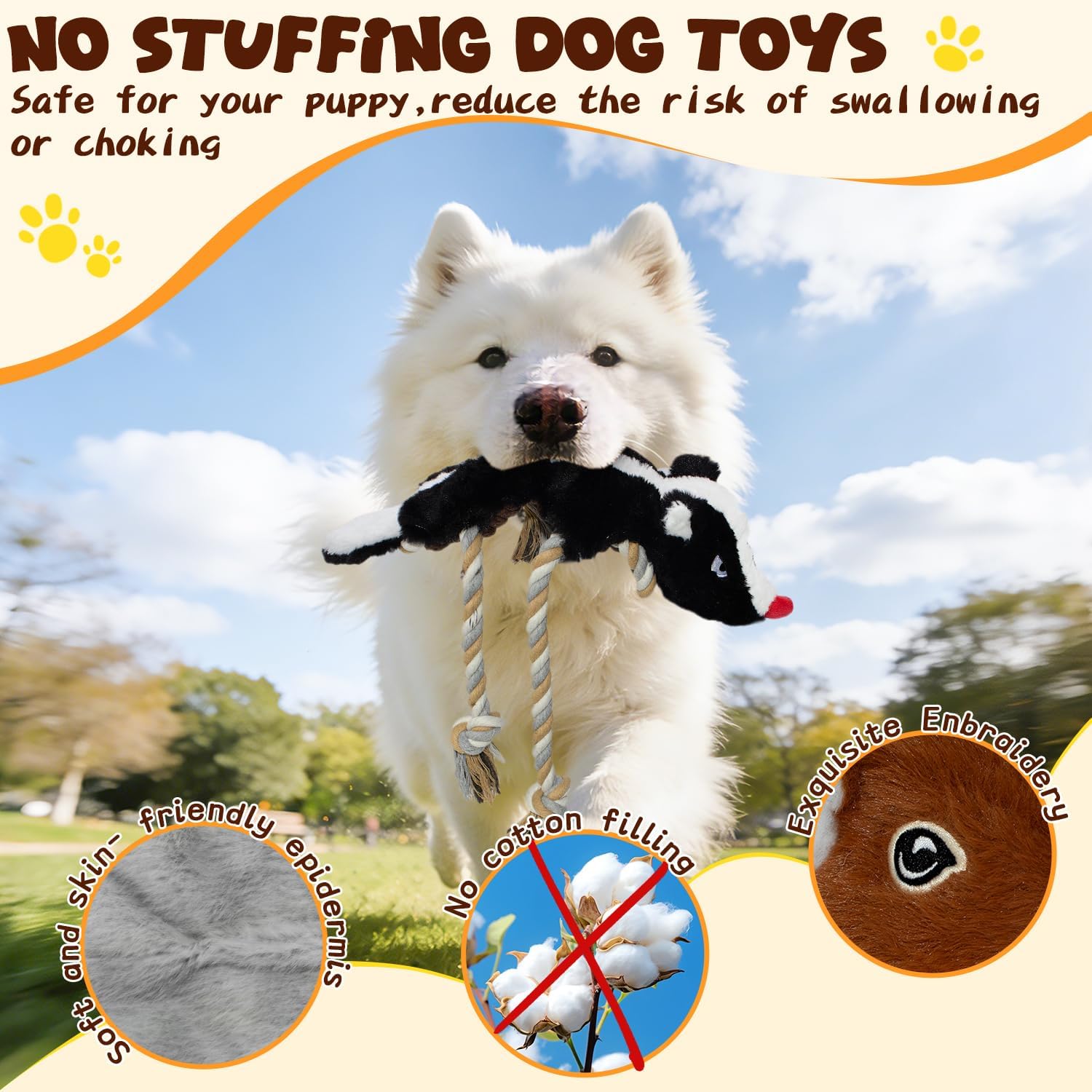 Dog Squeaky Toys, No Stuffing 5-Pack Dog Toys, Crinkle Plush Dog Toys to Keep Them Busy, Rope Dog Toys for Tug of War, Animal Shapes Dog Toys Bundle for Large, Medium and Small Dogs