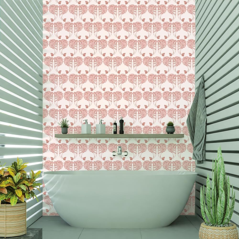 Tempaper Pink Block Print Mermaids Removable Peel and Stick Coastal Wallpaper, 20.5 in X 16.5 ft, Made in The USA