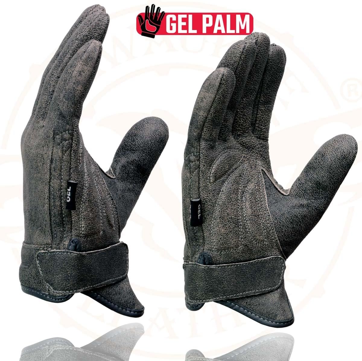 Milwaukee Leather MG7511 Men's Grey Leather Gel Padded Palm Short Wrist Motorcycle Hand Gloves W/ ‘Full Panel Cover’ - Image 4