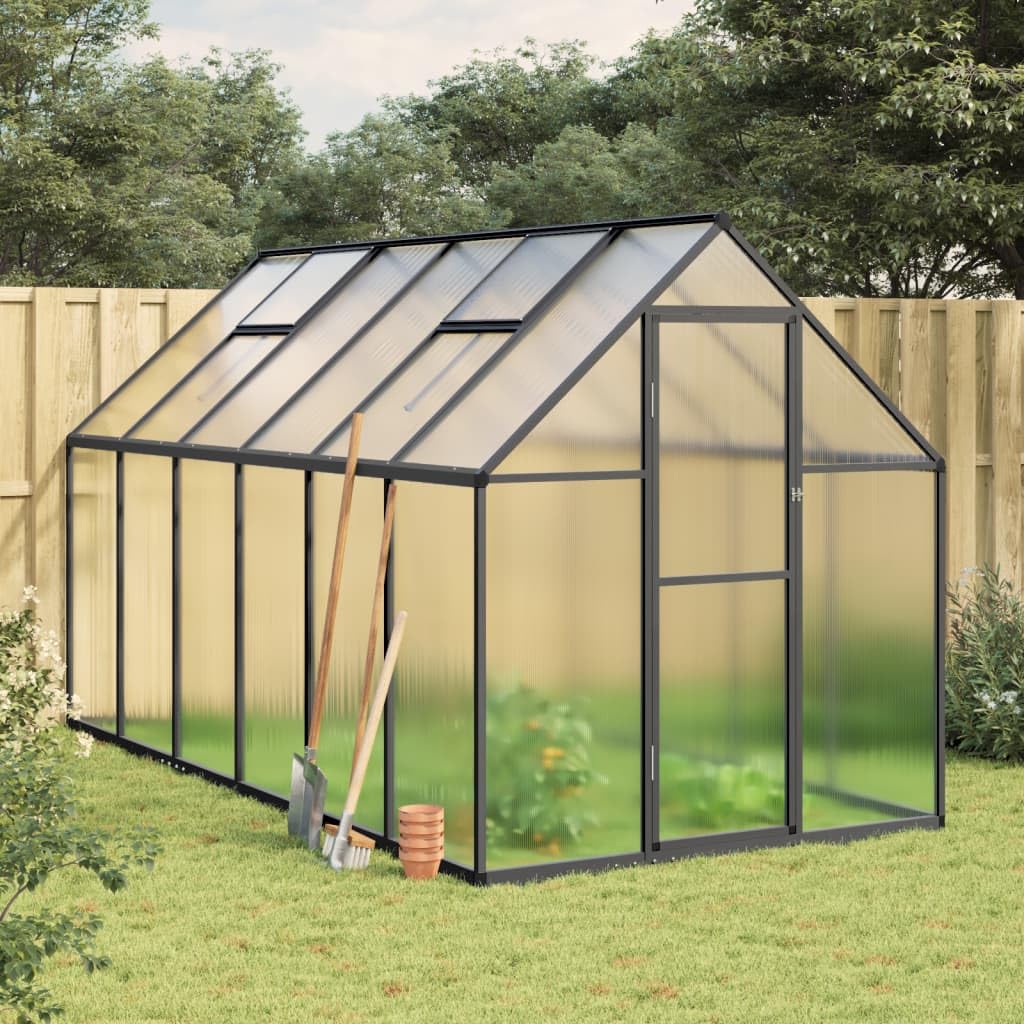 Telaio Serra con Base Antracite 334x169x195 cm in Alluminio,Serra da Giardino e Orto in Policarbonato con Tetto Regolabile e Porta,Telaio in Alluminio