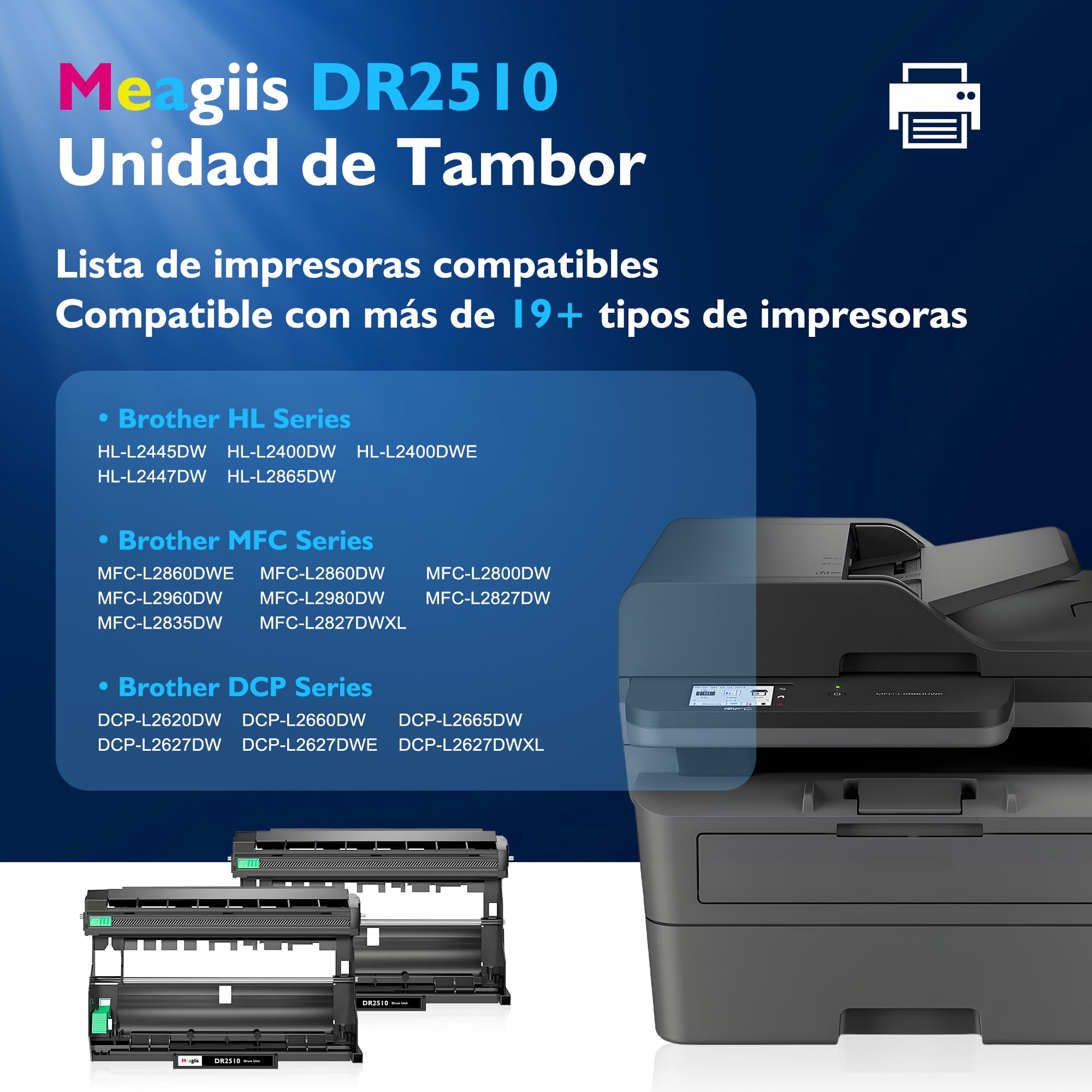 DR2510 Unidad de Tambor Compatible con Brother DR2510 DR-2510 Tambor para Brother DCP-L2530DW DCP-L2510D HL-L2350DW HL-L2310D HL-L2357DW MFC-L2710DW MFC-L2710DN MFC-L2730DW (2 Pack)