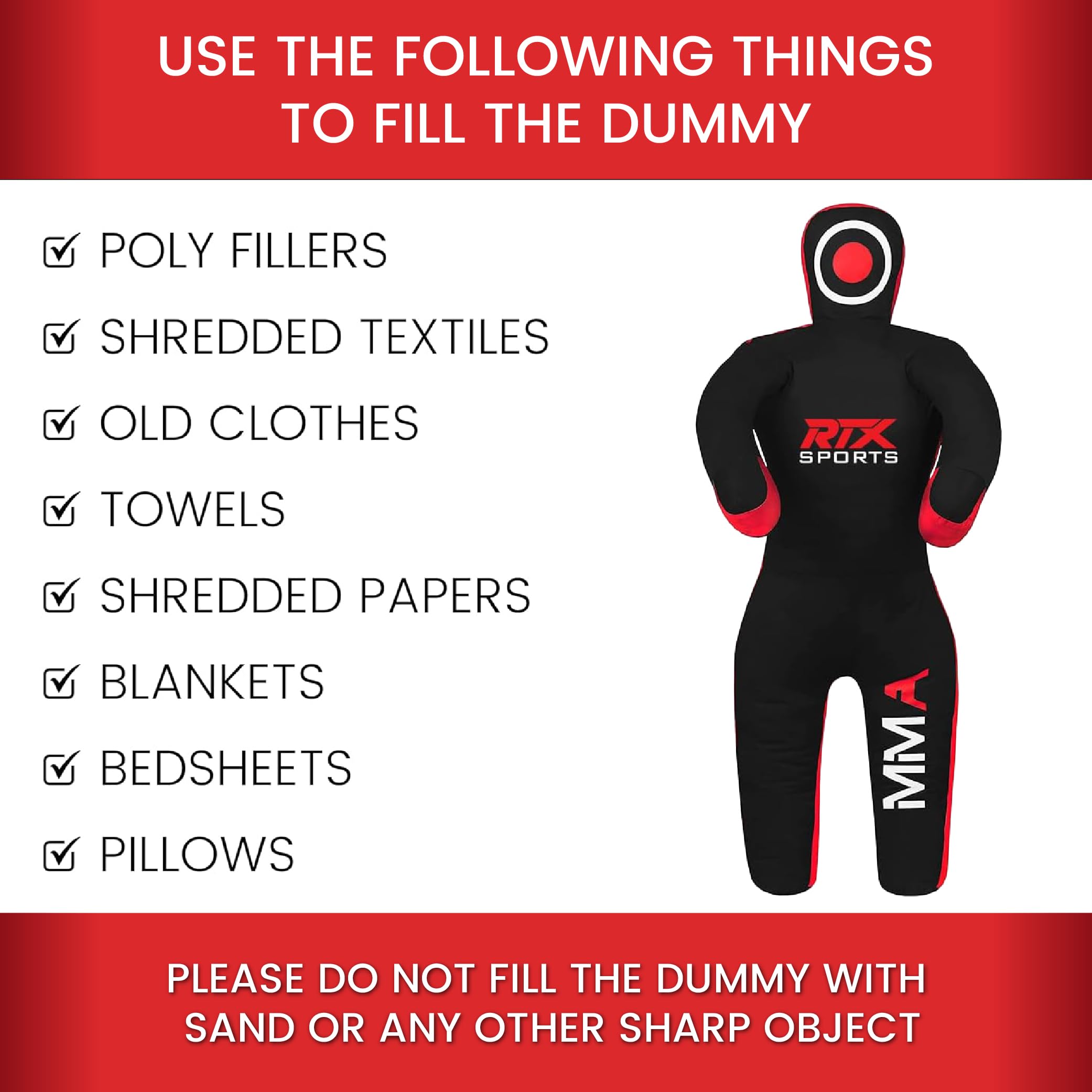 RTX Kids MMA Judo Grappling Dummy - Punch Bag for Brazilian BJJ Jiu Jitsu, Wrestling, MMA Training Canvas Unfilled 47"