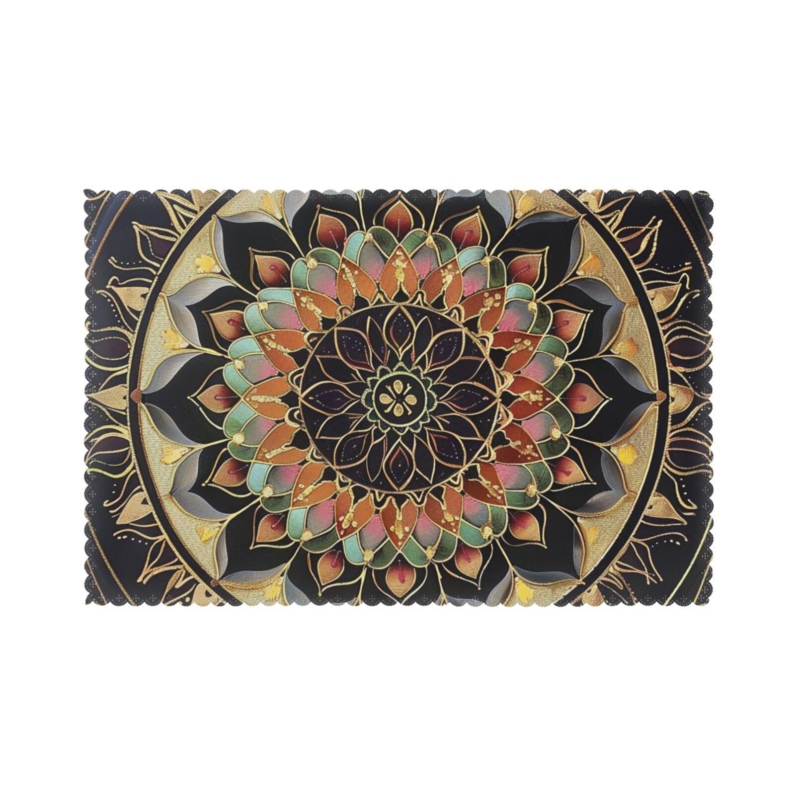 Mandala Printed Placemat Heat Resistant Place Mats Set of 6 PCS Washable Kitchen Table Mats, 12x18 Inch