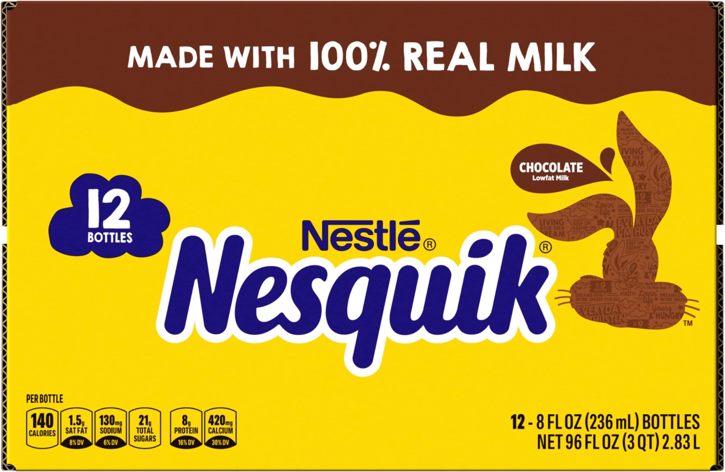Nesquik Lowfat Chocolate Milk, 8 Fl Oz, 12 Pack