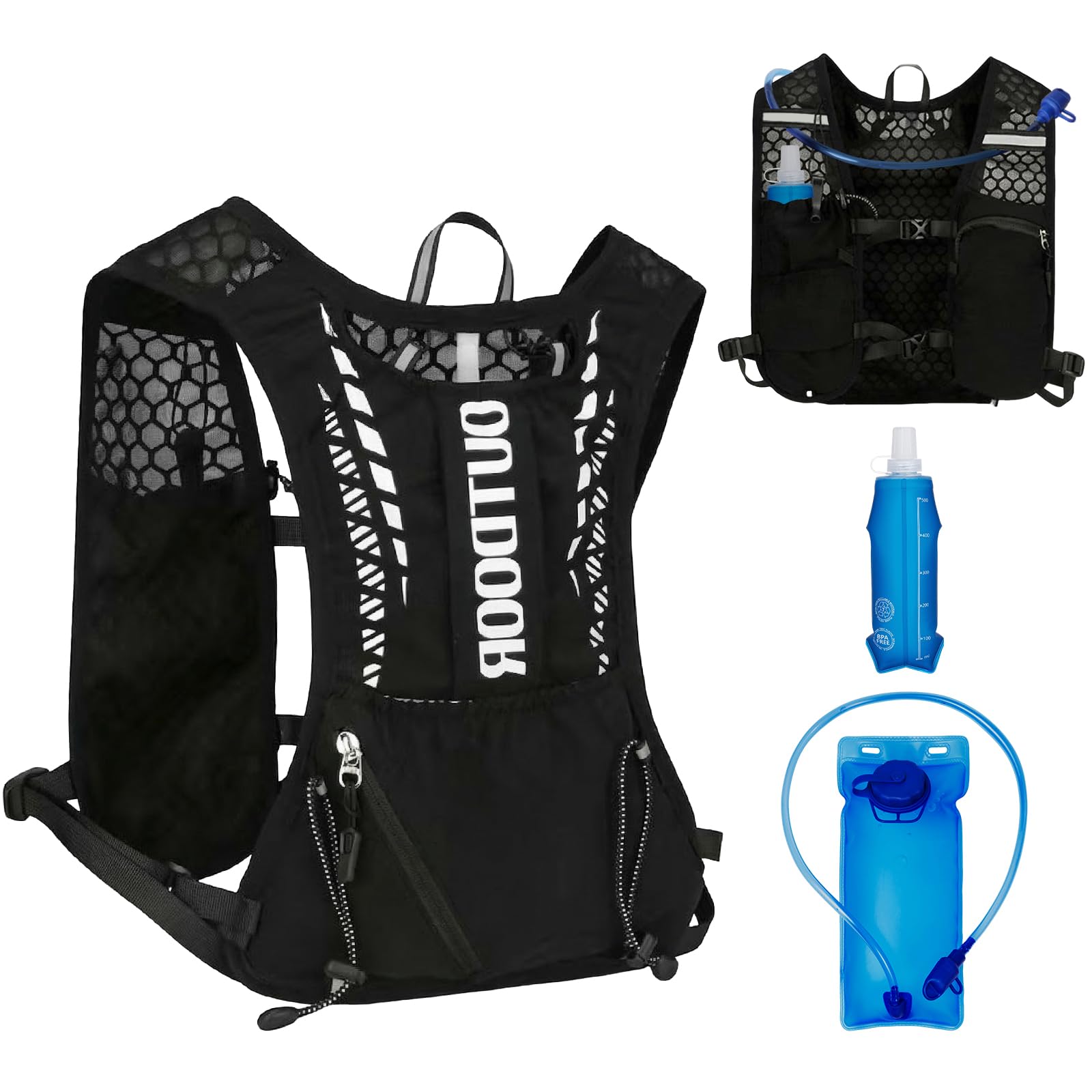 Chaleco Running, Mochila de Correr para Hombre y Mujer, Mochila Hidratación Ligero con Bolsa Agua 2L & Botella 500ml, Chaleco Hidratación Trail para Correr Trail Marathoner Running